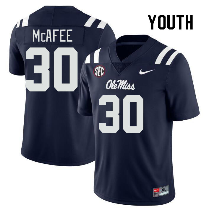 Youth #30 Fred McAfee Ole Miss Rebels College Football Jerseyes Stitched Sale-Navy